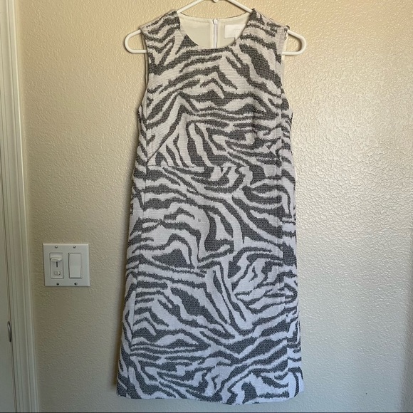 HUGO BOSS Dakola Gray Jacquard Zebra Stripe Shift Dress Wool Blend - Picture 3 of 14